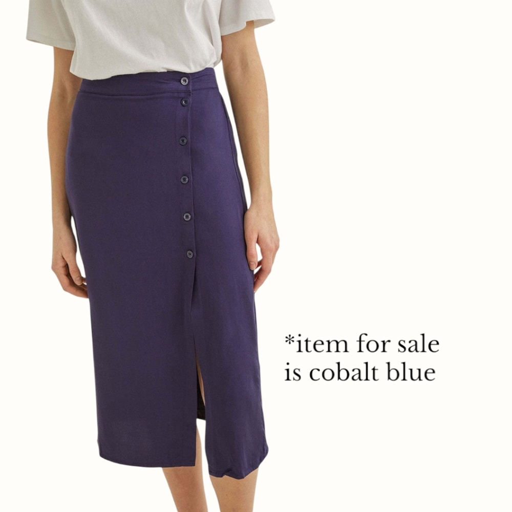 💙 Yerse 100% Viscose Asymmetrical Button Front Midi Skirt, L, NWT